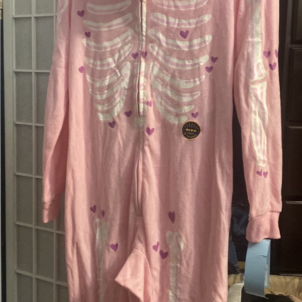 Kids Pink Glow Skeleton Sleep Sack Romper